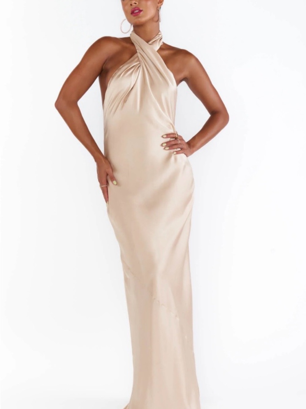 Show Me Your MuMu Jasmine Halter Maxi Dress- Champagne Lux Satin